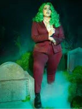 La femme en noir Beetlejuice Burgundy Tailored Pantsuit - Classic Fit